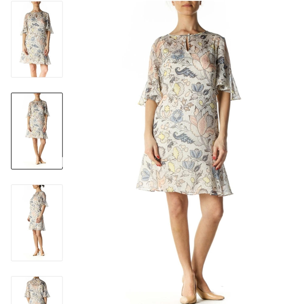LOFT Beige Graphic Print A-Line Dress